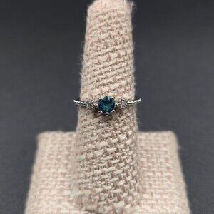Size 6.75 Sterling Silver Blue And Clear Cubic Zirconia Ring A6596